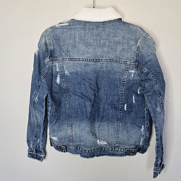 Design Lab Lord Taylor Fur‎ Trim Bomber Jean Jacket Womens Size XS / TP - Picture 7 of 13